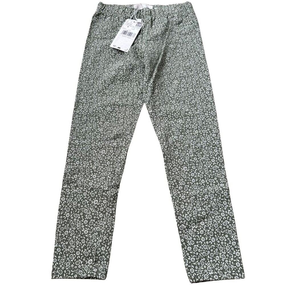 NWT Mango Cotton Legging Flower Print Green White 6